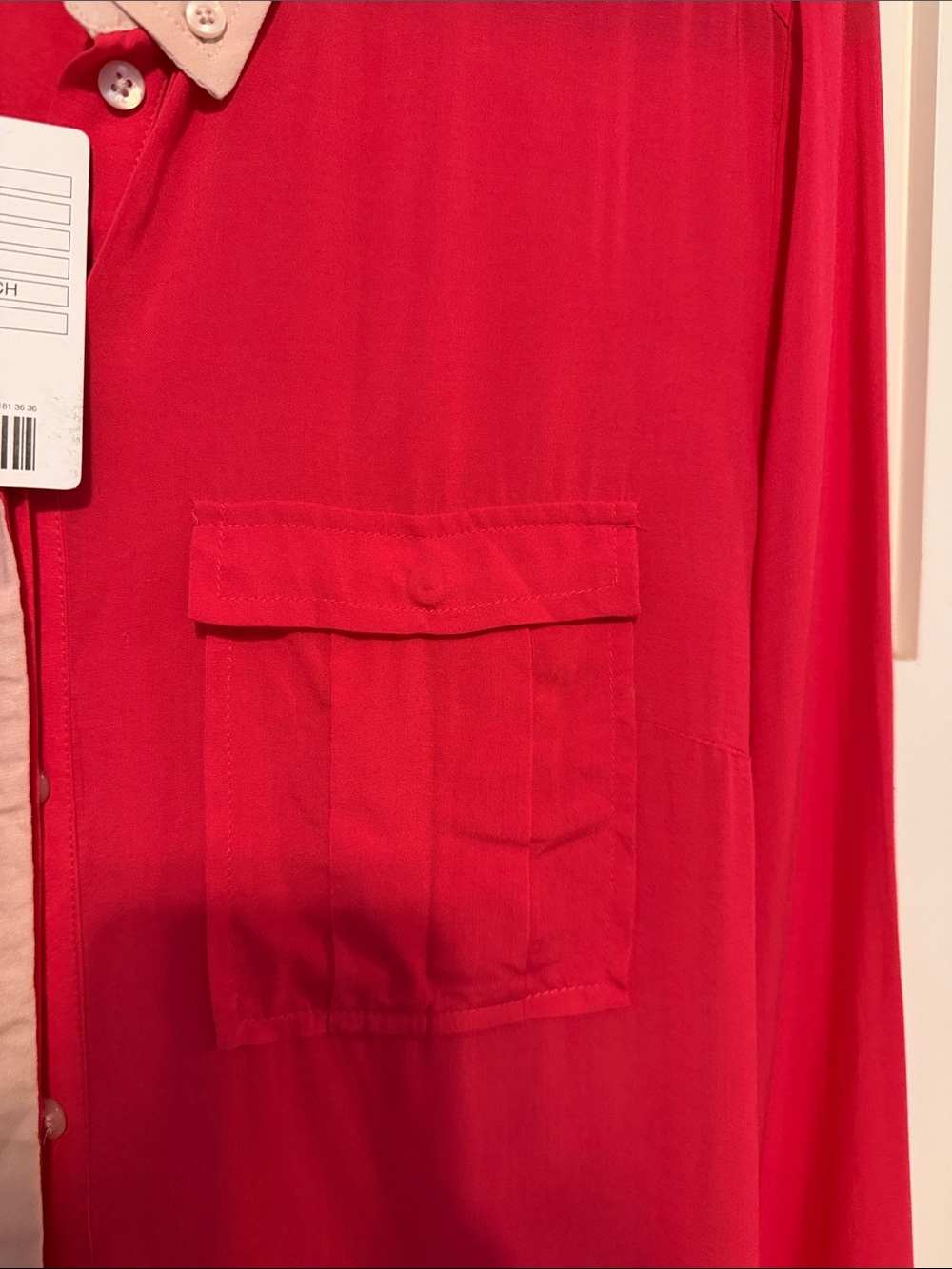 NWT Maeve Anthropologie Bright Raspberry Red Pink Shirt Jacket with Cream Trim - Picture 9 of 9
